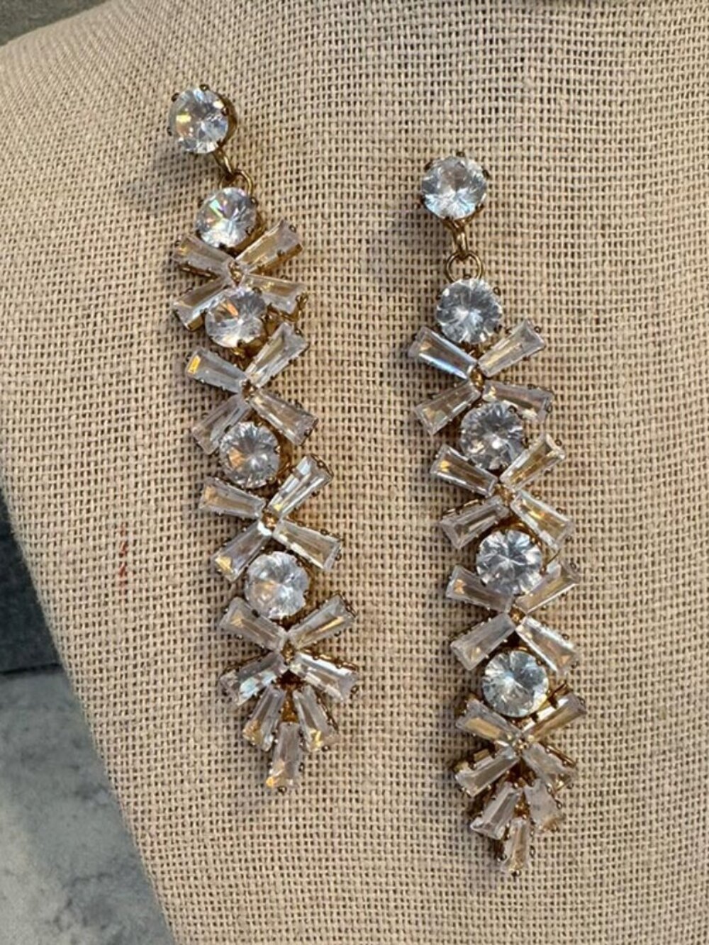 Gold and Crystal Rhinestone Long Drop Dangle Chandelier Earrings